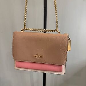 Coach Klare Crossbody In Leather Colorblock colored in Tan, Pink & Cream
